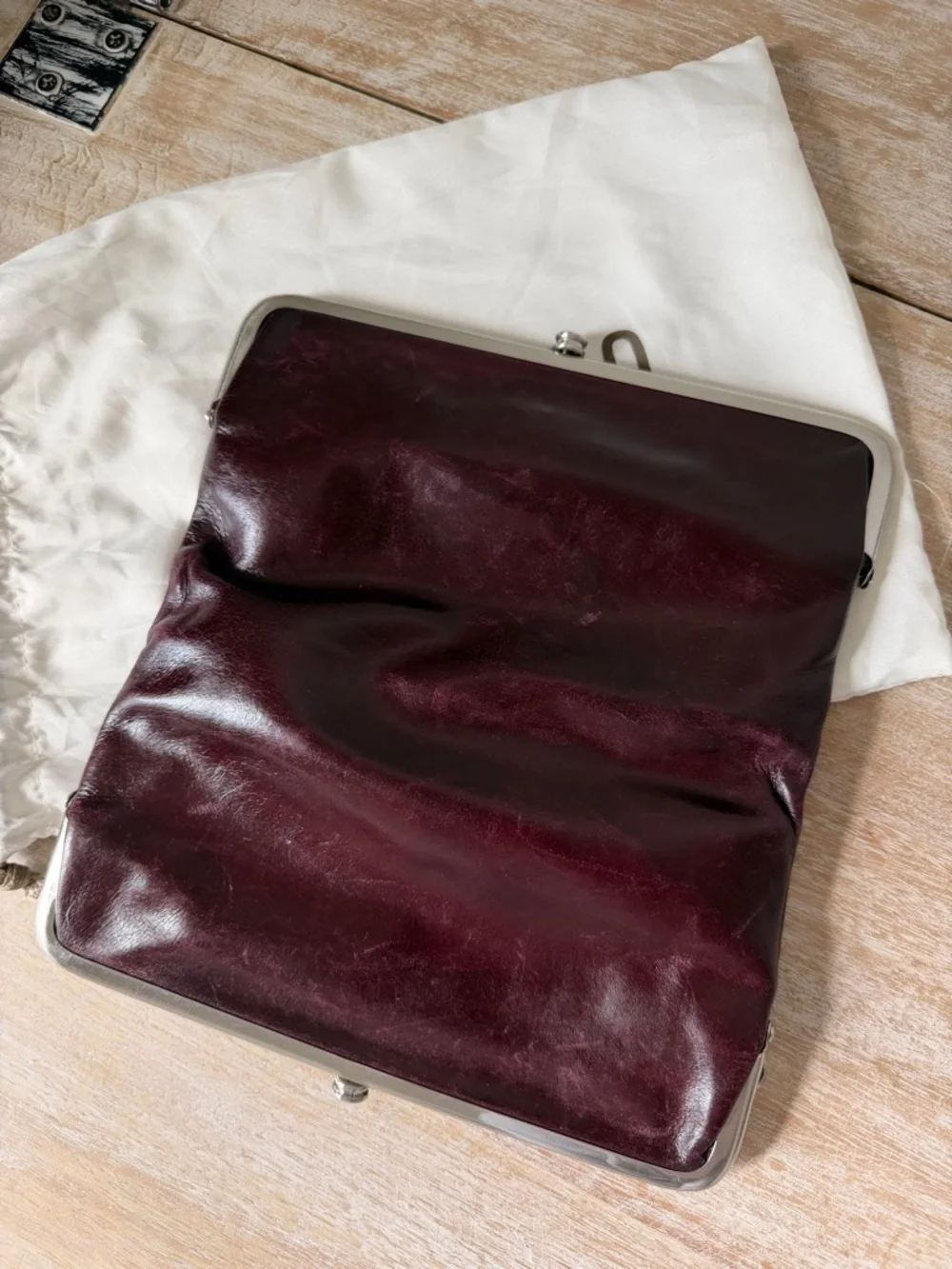 HOBO Leather Kiss-Lock Clutch in Burgundy - Picture 10 of 10